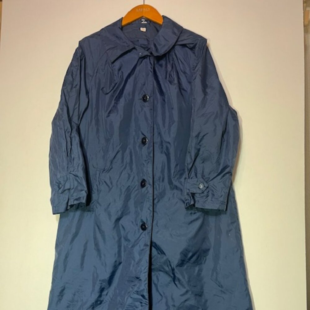 Navy Alligator Lacoste Long Trench Button Removeable‎ Hooded Windbreaker Sz 16